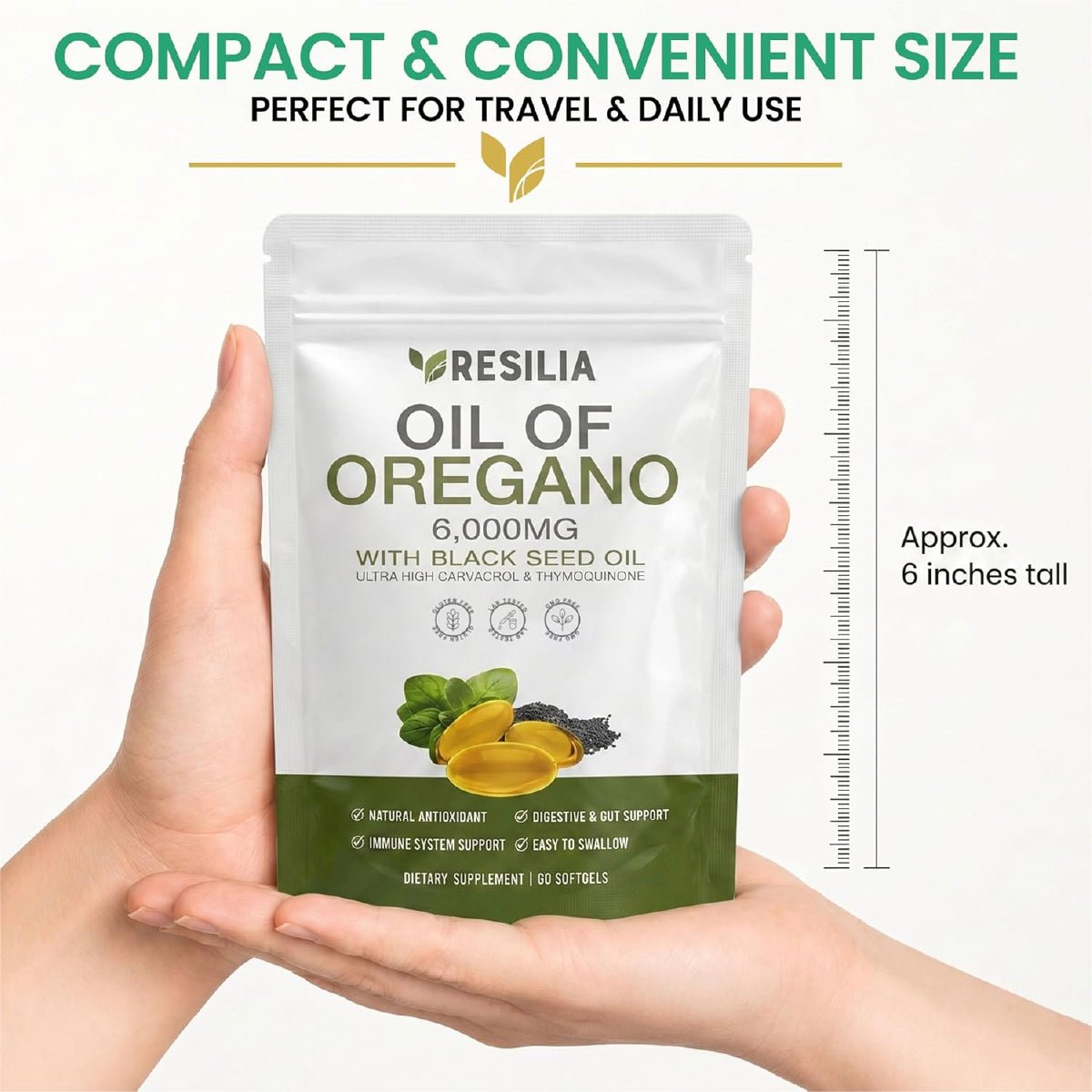 Resilia Aceite de Orégano y Semilla Negra 60 Cápsulas Blandas Apoyo Inmunológico y Salud Digestiva - Hi Vitamins