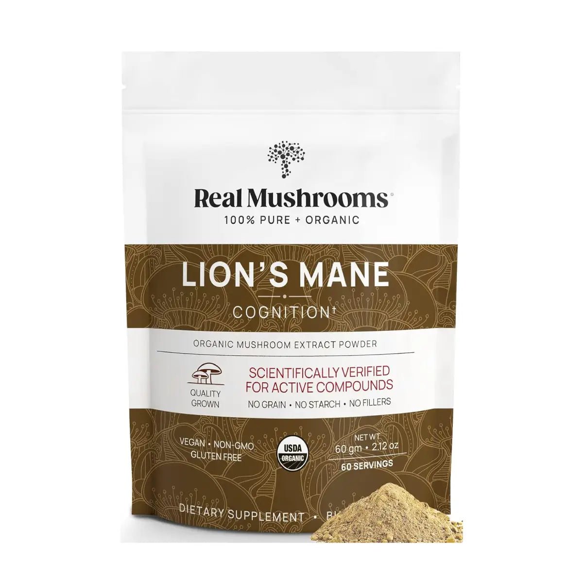 Real Mushrooms Melena de León Apoyo Cognitivo 2.12 Oz 60 Porciones - Hi Vitamins