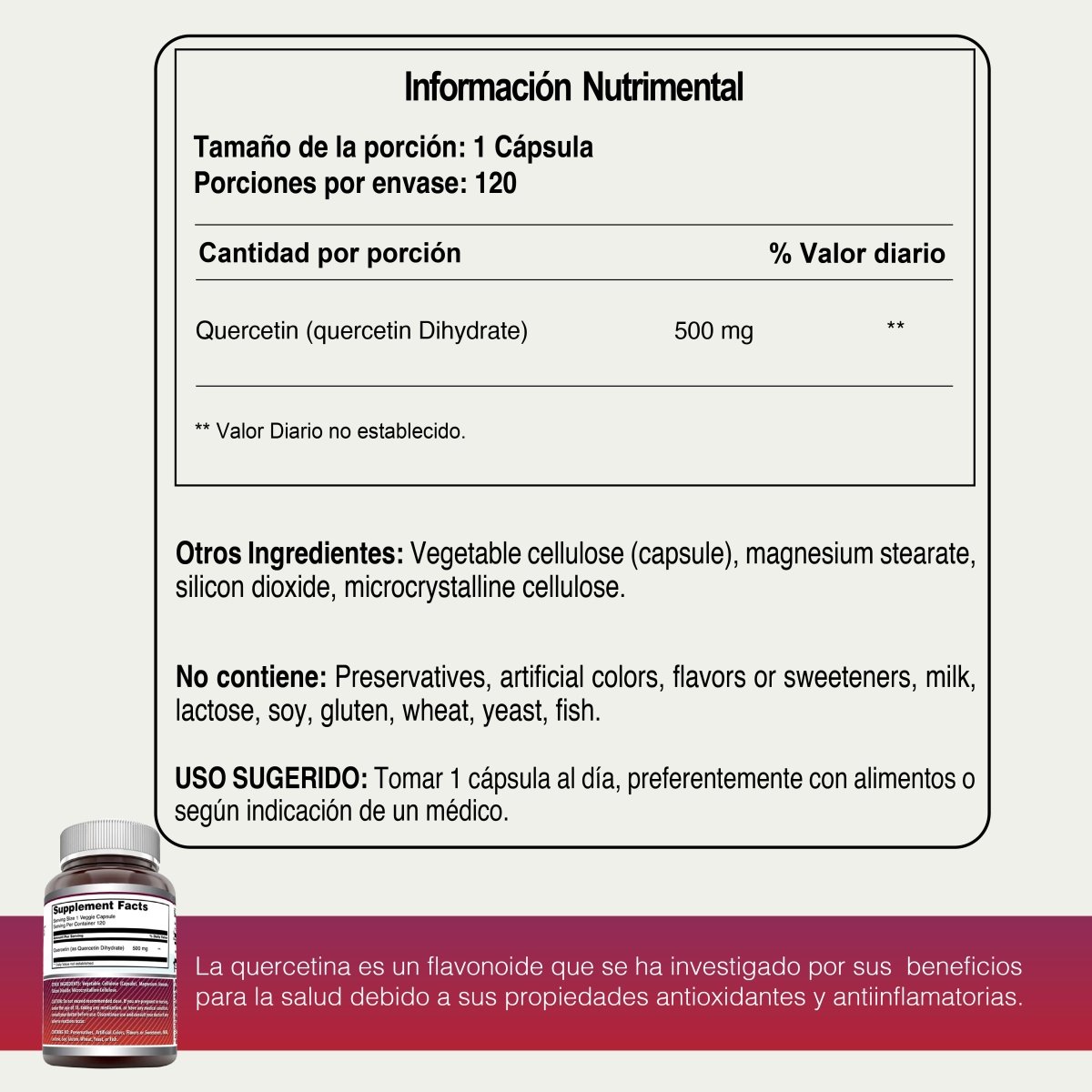 AMAZING FORMULAS QUERCETIN 500 MG 120 CAPSULES - Hi Vitamins