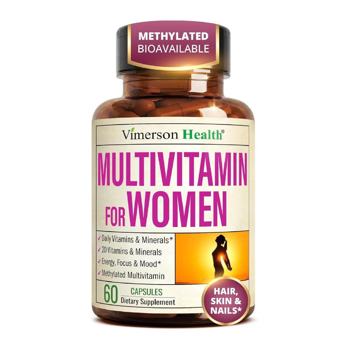 Vimerson Health Multivitamínico para Mujer 60 Cápsulas Apoyo Energía, Inmunidad, Cabello, Piel y Balance Hormonal - Hi Vitamins