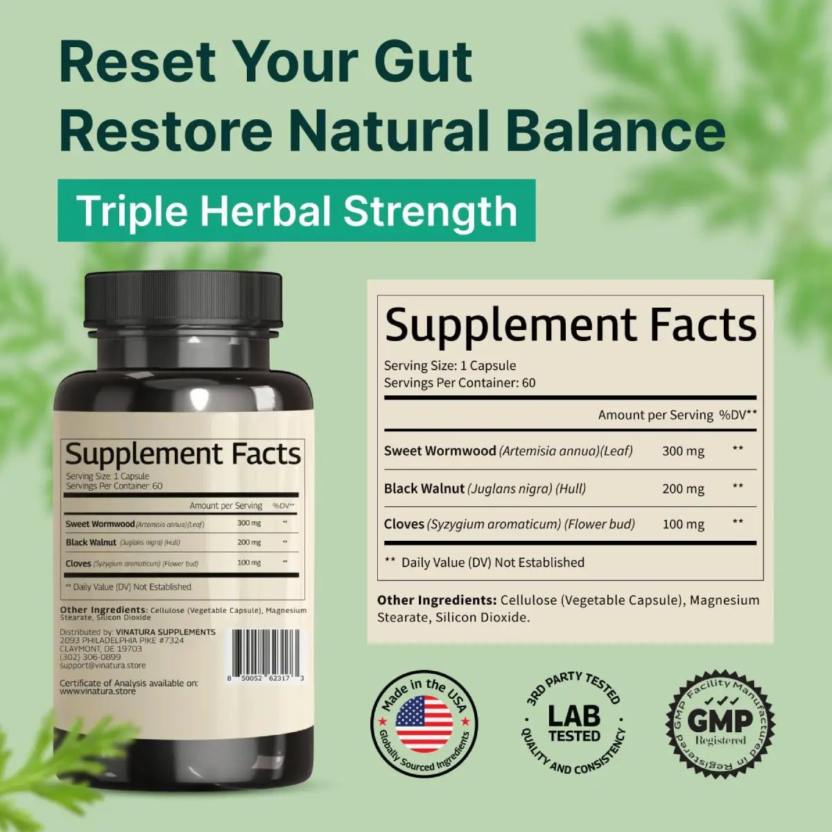 Vinatura Wormwood Black Walnut Cloves 60 Cápsulas - Hi Vitamins