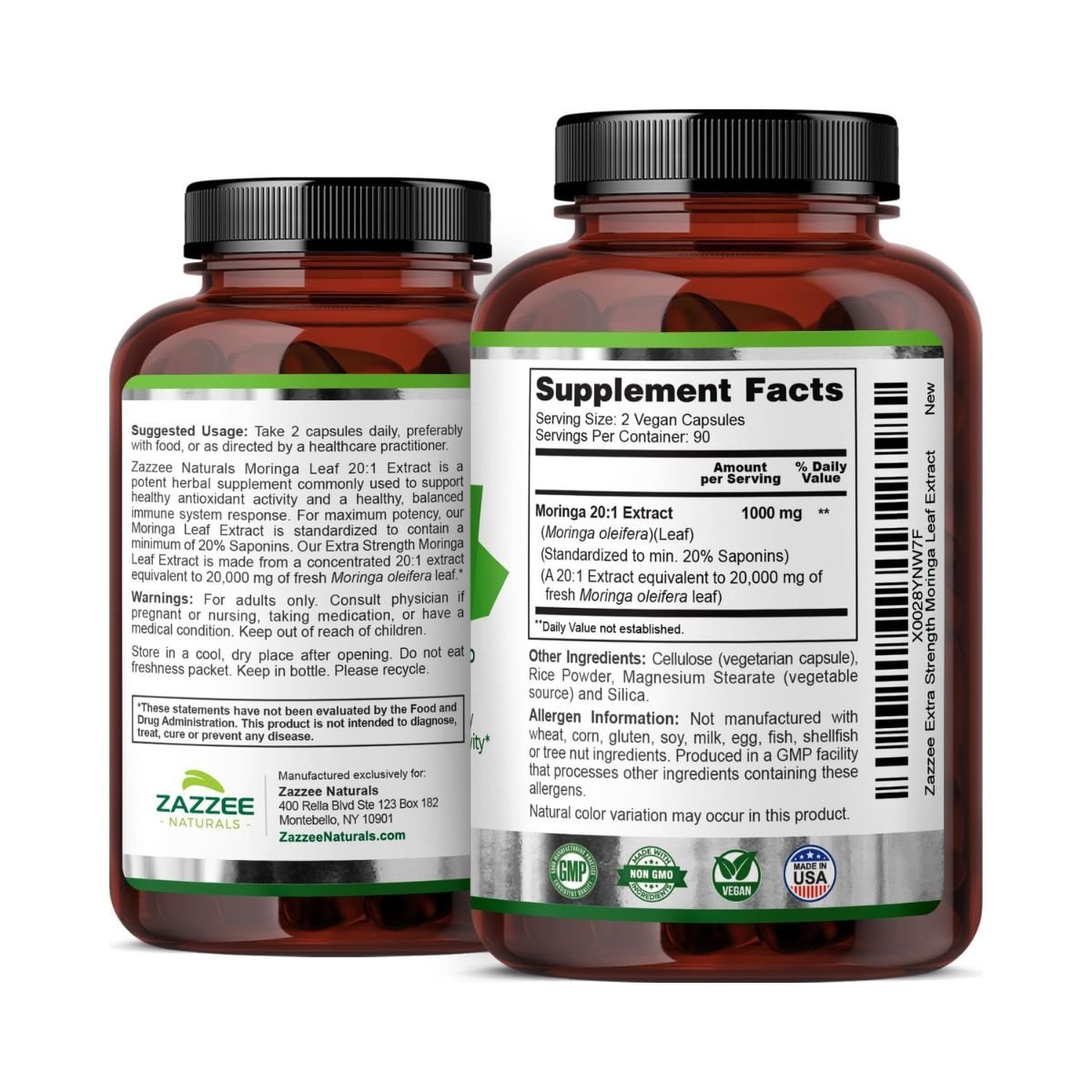 Zazzee Naturals Hoja de Moringa 20,000 mg 180 Cápsulas - Hi Vitamins