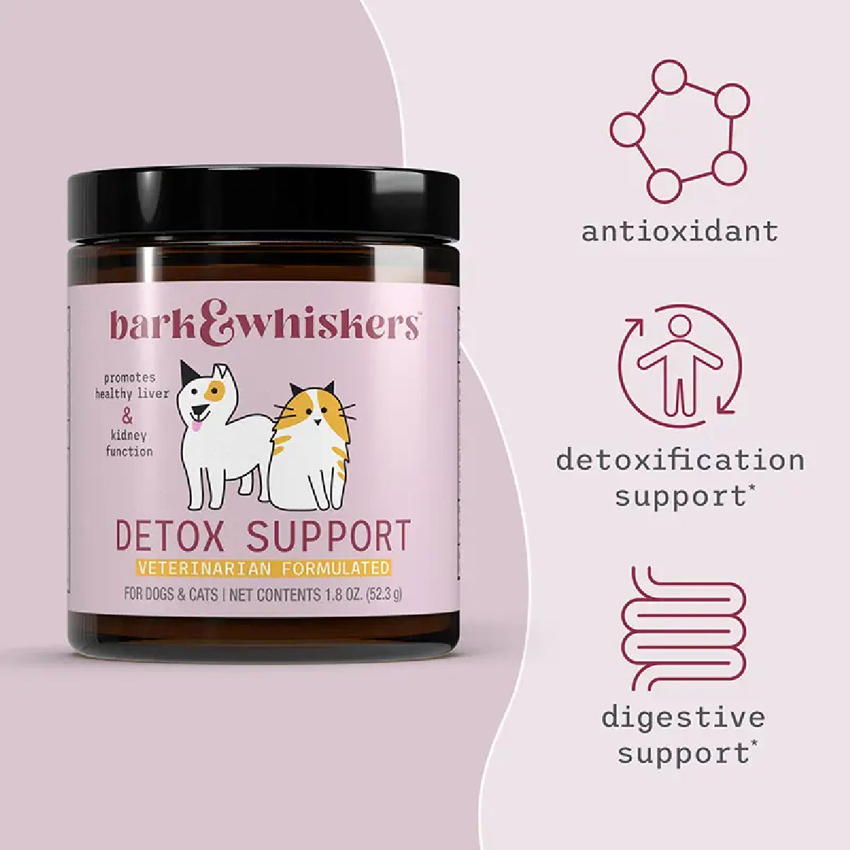 Dr. Mercola Bark & Whiskers Detox Support 52.3 g Suplemento en Polvo para Perros y Gatos Apoyo Hepático y Renal