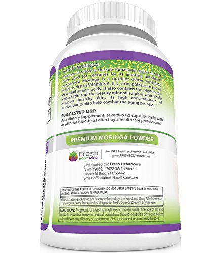 FRESH HEALTHCARE PURE PREMIUM MORINGA 1000 MG 180 CAPSULES - Hi Vitamins