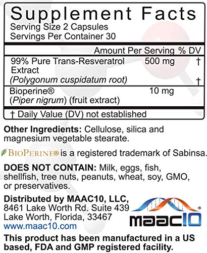 MAAC10 TRANS - RESVERATROL 250 MICRONIZED PARTICLES 60 CAPSULES - Hi Vitamins