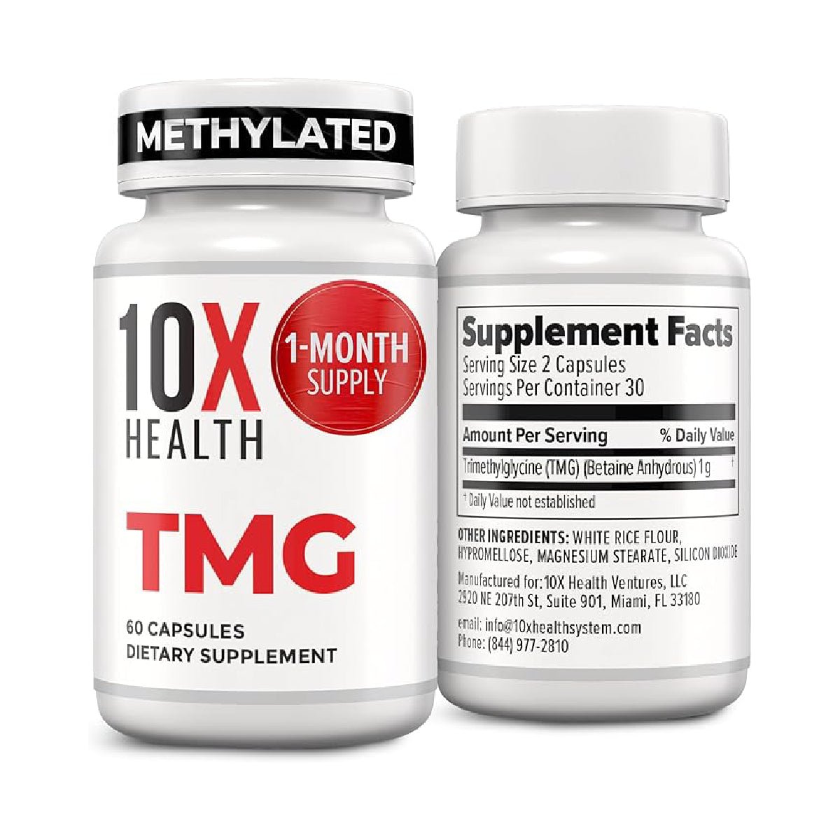 10X Health TMG 60 Cápsulas 1000 mg Apoyo Hígado, Corazón, Energía y Homocisteína - Hi Vitamins