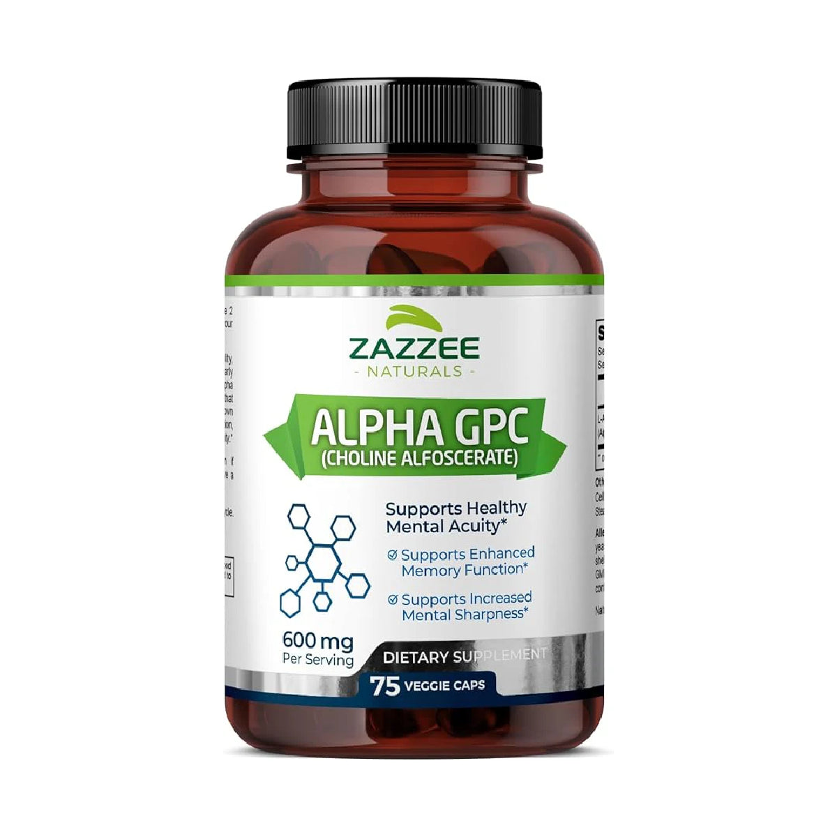 ZAZZEE NATURALS • ALPHA GPC CHOLINE ALFOSCERATE 600 MG 75 CAPSULES
