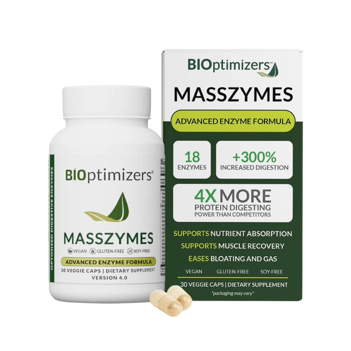 BIOptimizers MassZymes 30 Cápsulas Enzimas Digestivas Apoyo Salud Intestinal Digestión y Alivio de Hinchazón