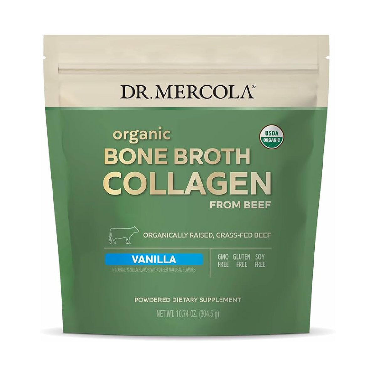 Dr. Mercola Organic Bone Broth Collagen 304.5 g Colágeno Orgánico sabor Vainilla