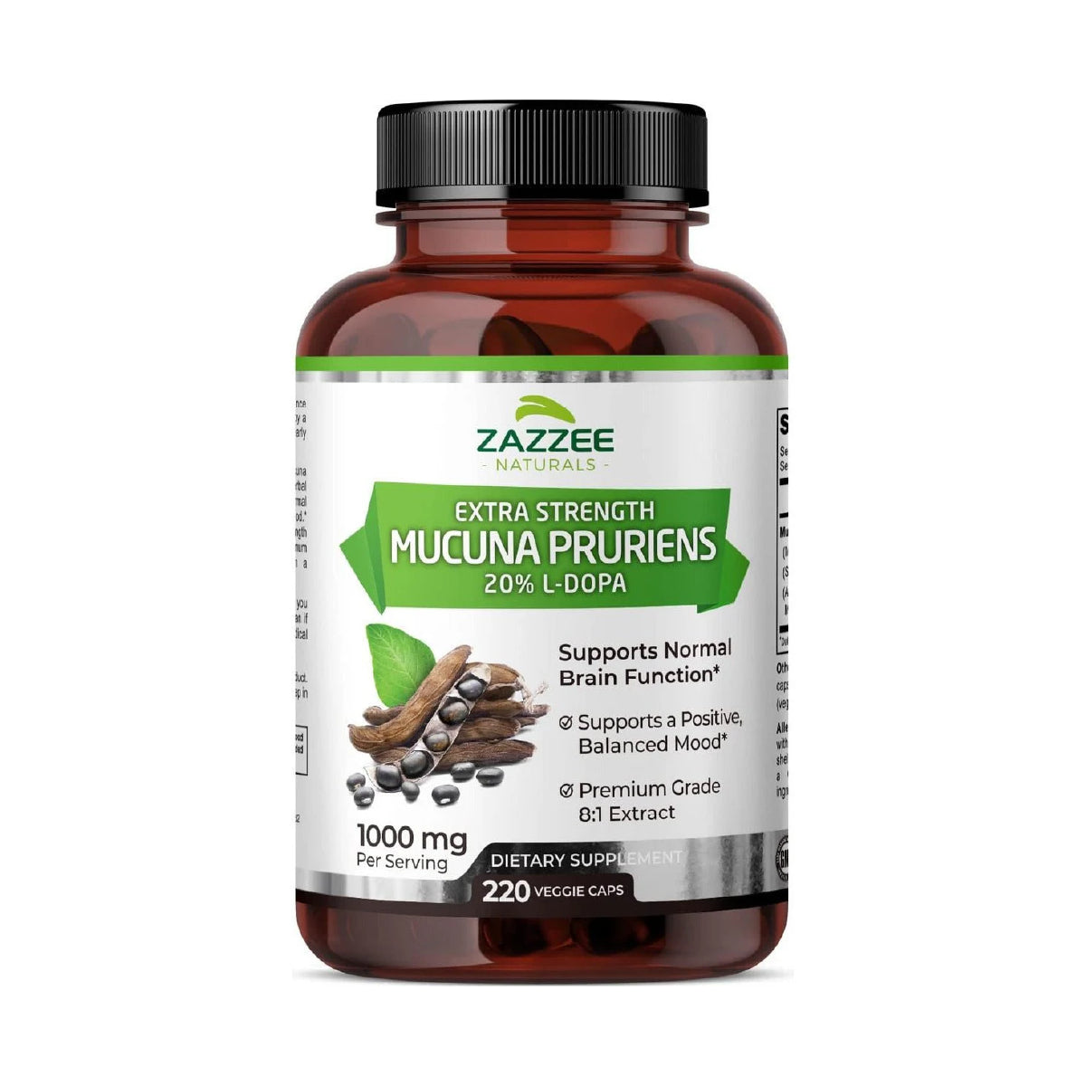 ZAZZEE NATURALS EXTRA STRENGTH MUCUNA PRURIENS 1000 MG 220 CAPSULES
