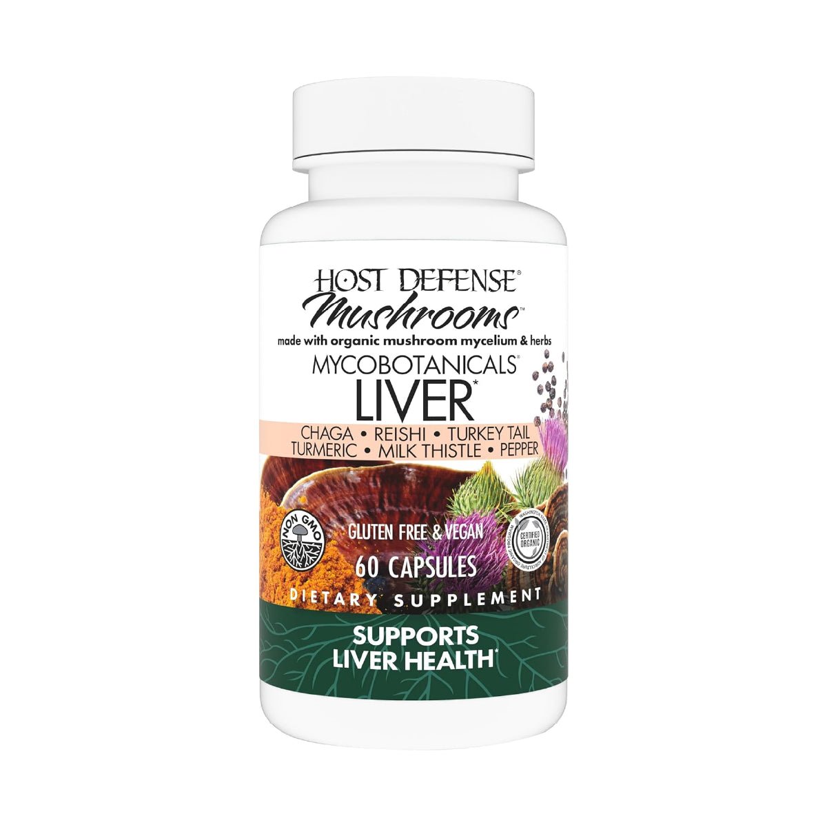 Host Defense MycoBotanicals Hígado 60 Cápsulas Apoyo Salud Hepática con Reishi Chaga y Cardo Mariano - Hi Vitamins