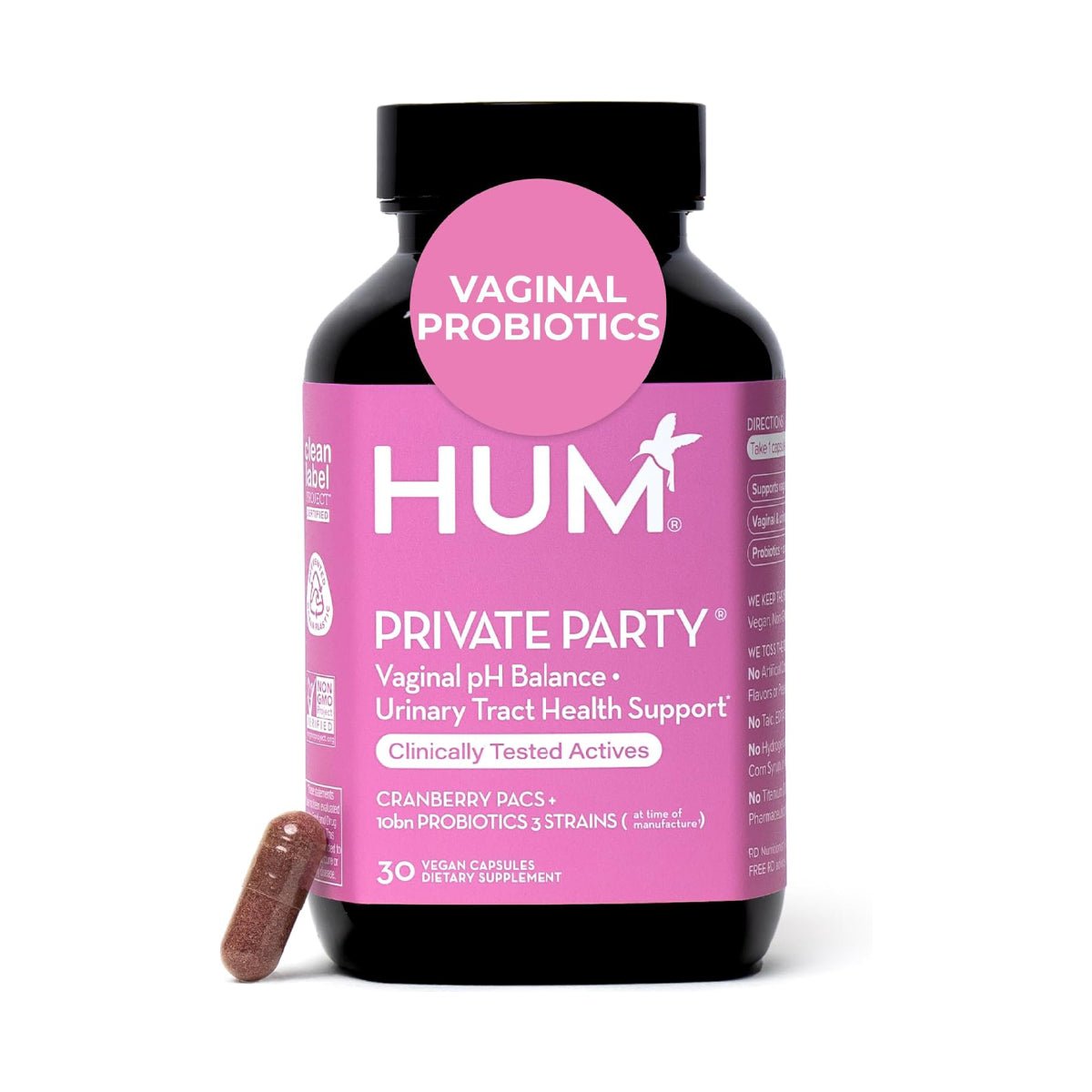 HUM Private Party Probióticos Vaginales 30 Cápsulas Apoyo Balance de pH y Bienestar Urinario - Hi Vitamins