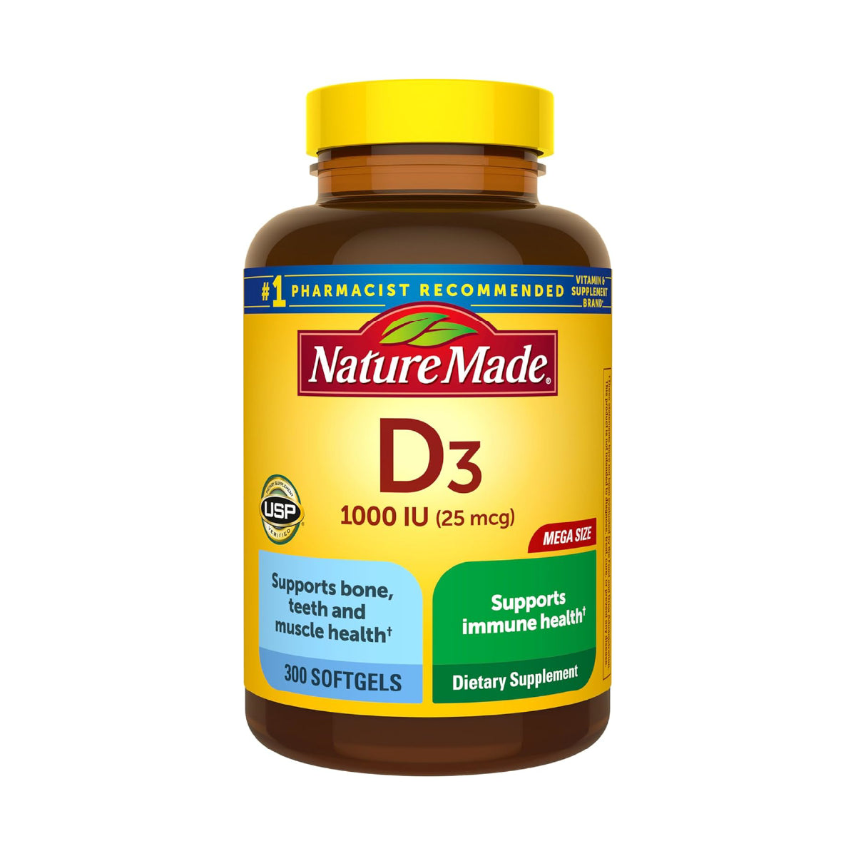 Nature Made Vitamina D3 1000 UI 300 Cápsulas Blandas Apoyo Huesos, Dientes, Músculos e Inmunidad