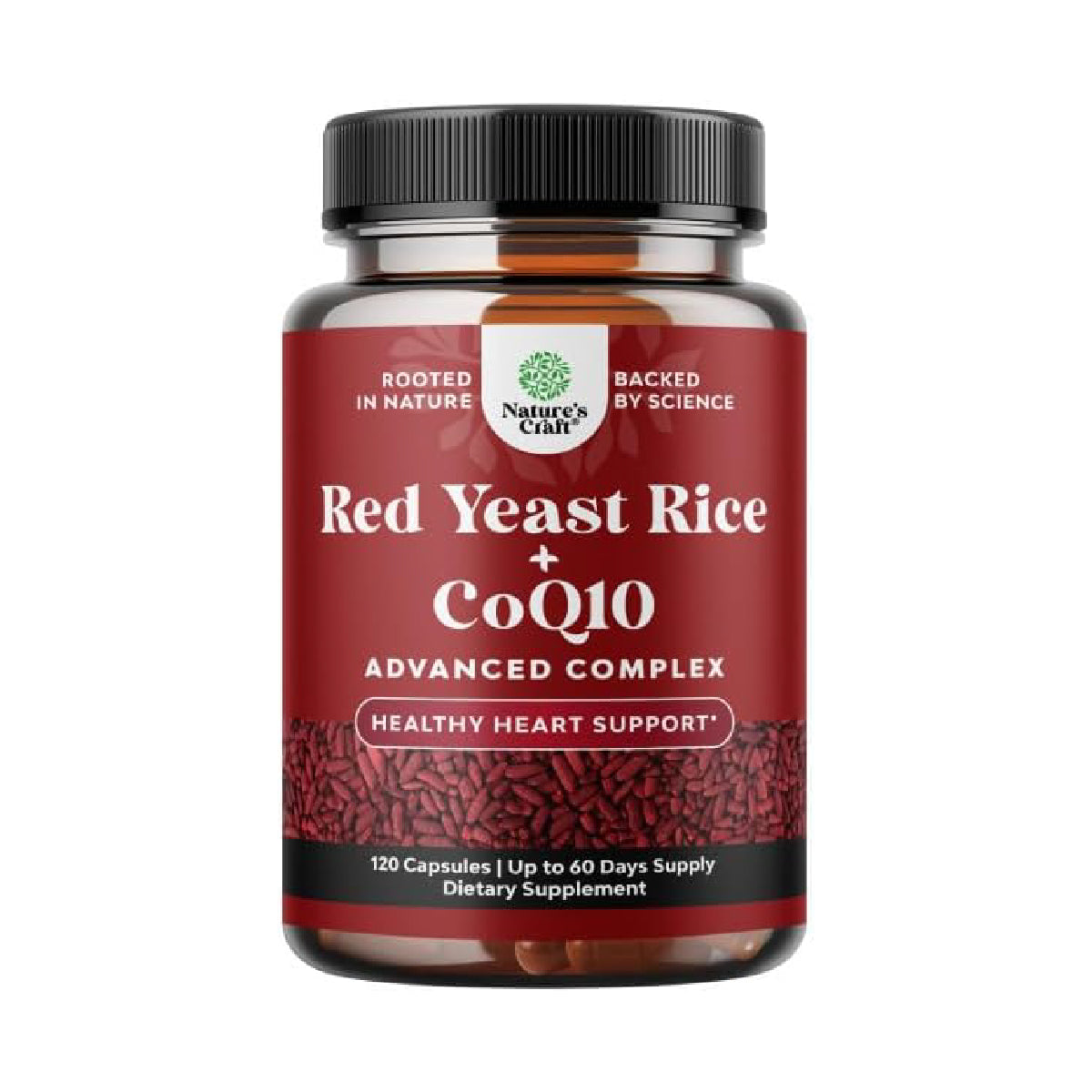 Natures Craft Arroz de Levadura Roja con CoQ10 120 Cápsulas Apoyo Colesterol, Salud Cardiovascular y Energía