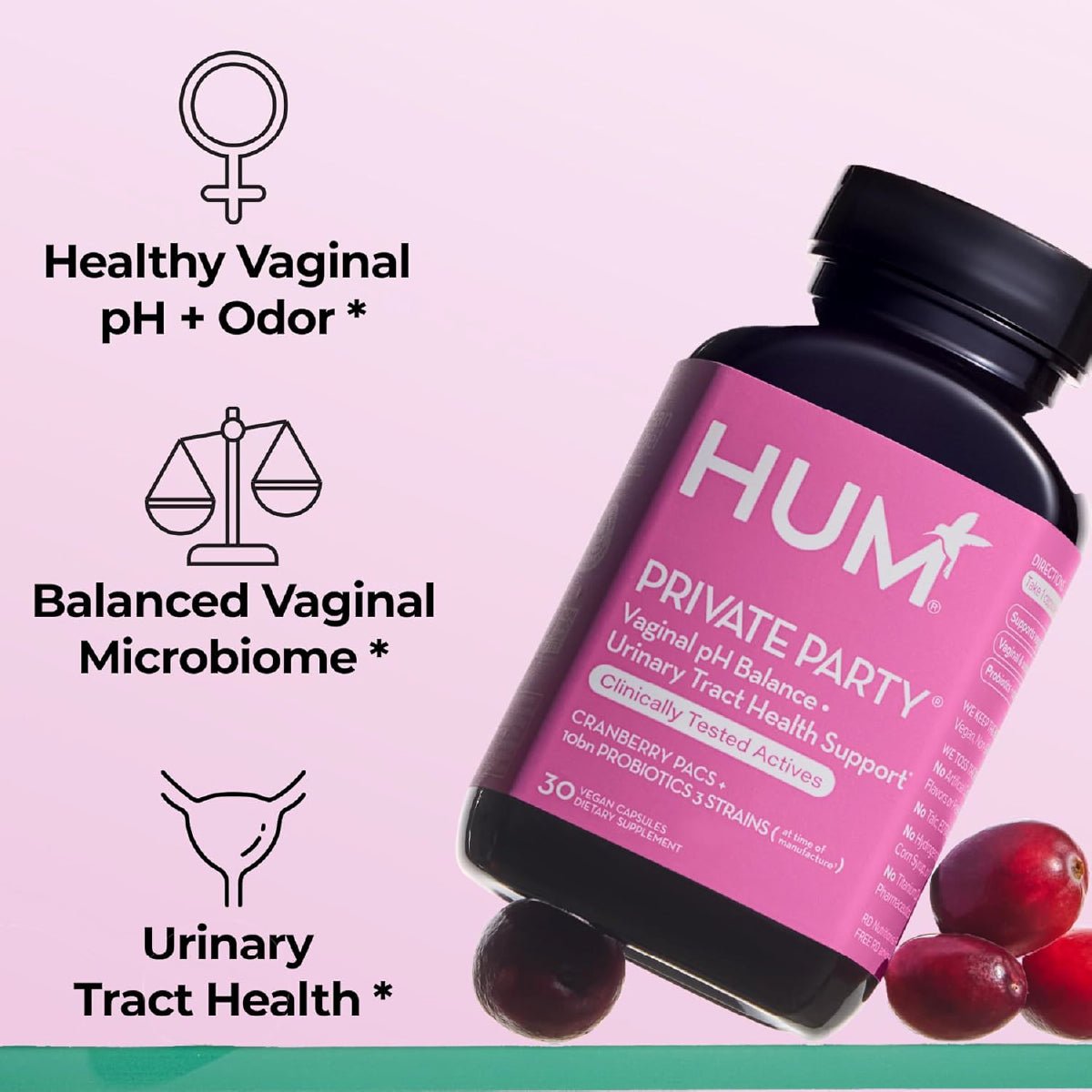 HUM Private Party Probióticos Vaginales 30 Cápsulas Apoyo Balance de pH y Bienestar Urinario - Hi Vitamins