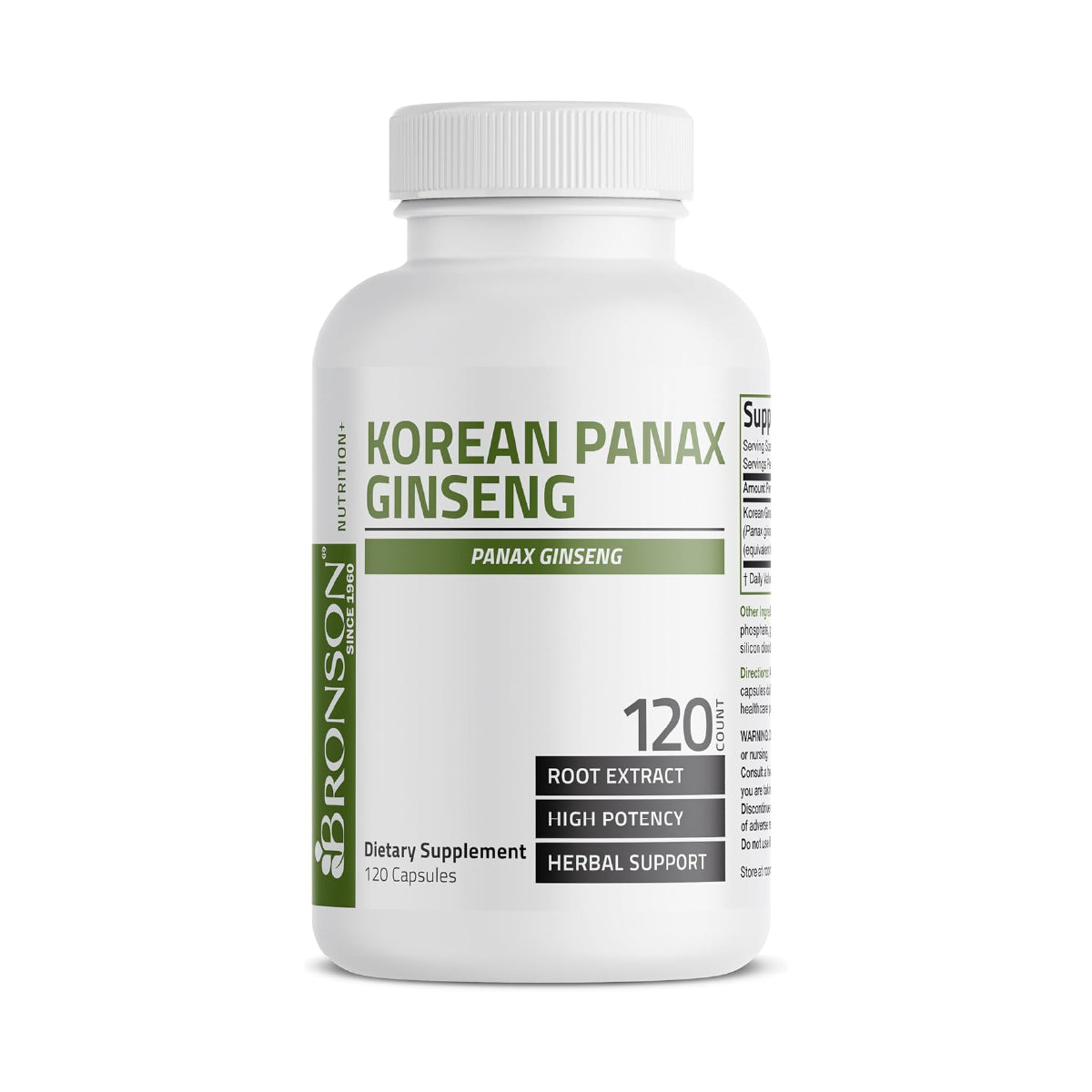 Bronson Korean Panax Ginseng 120 Cápsulas Apoyo Mental, Memoria y Rendimiento Cognitivo