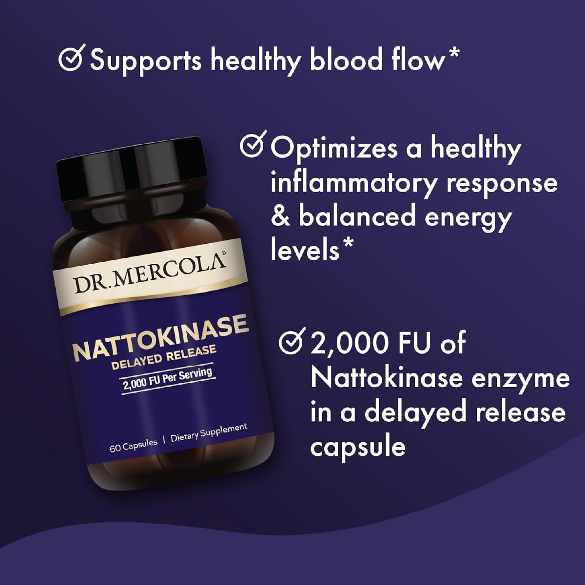 Dr. Mercola Nattokinase 2000 FU 60 Tabletas Liberación Retardada Apoyo Circulación y Flujo Sanguíneo - Hi Vitamins