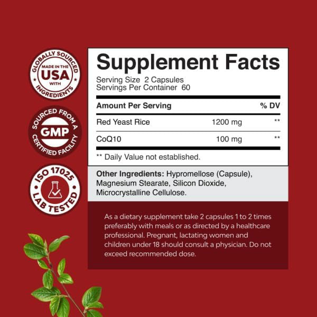 Natures Craft Arroz de Levadura Roja con CoQ10 120 Cápsulas Apoyo Colesterol, Salud Cardiovascular y Energía