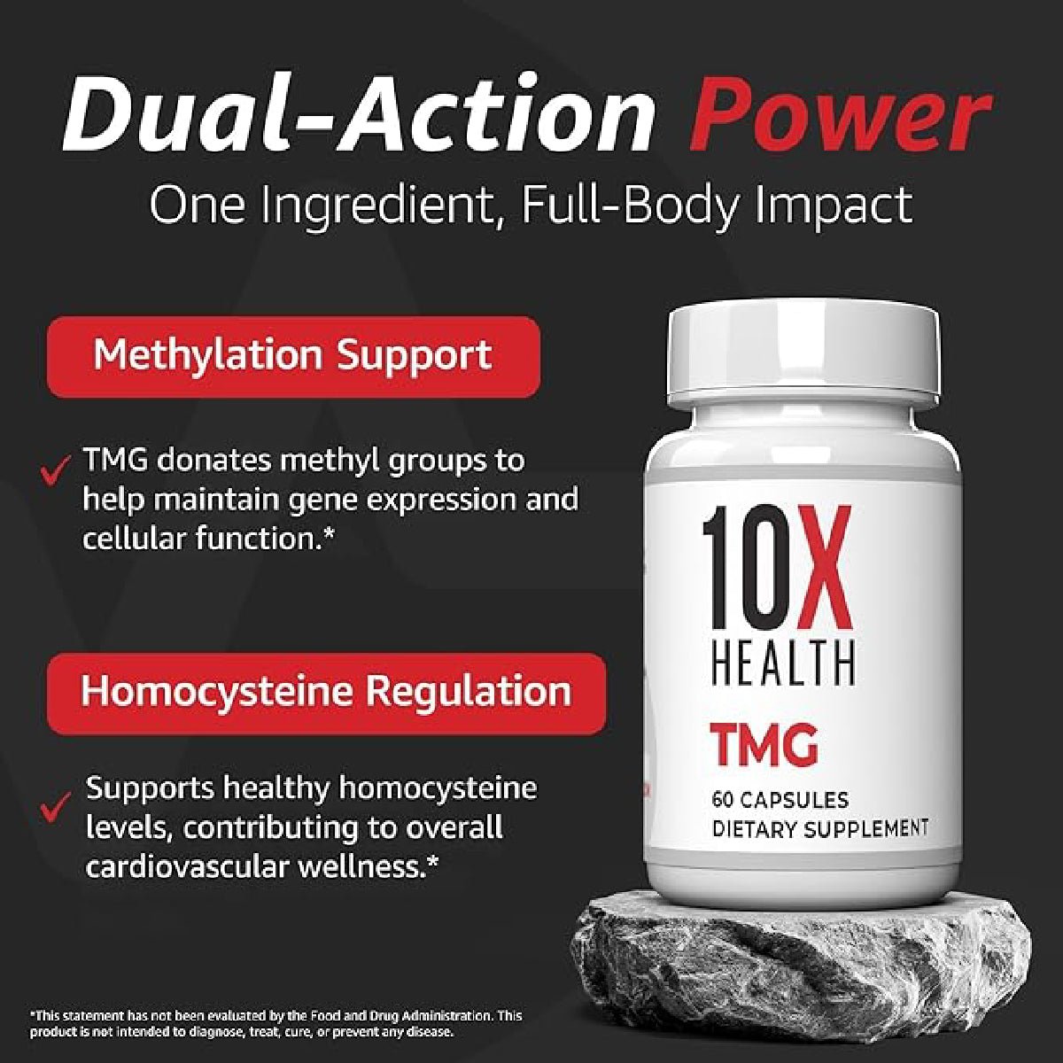 10X Health TMG 60 Cápsulas 1000 mg Apoyo Hígado, Corazón, Energía y Homocisteína - Hi Vitamins