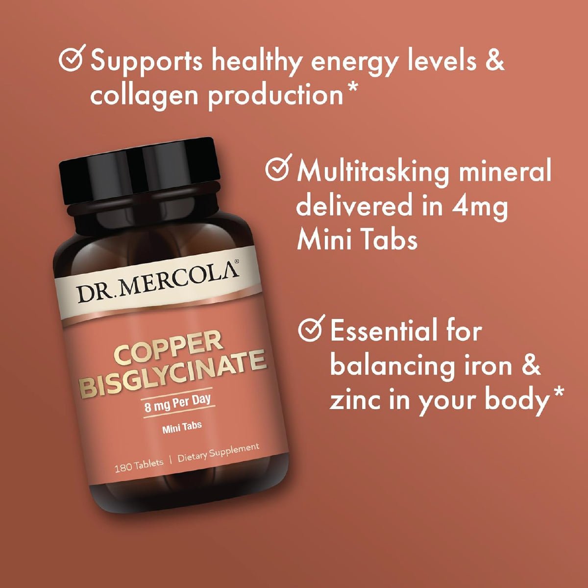 Dr. Mercola Cobre Quelado Alta Absorción 8 mg 180 Tabletas - Hi Vitamins