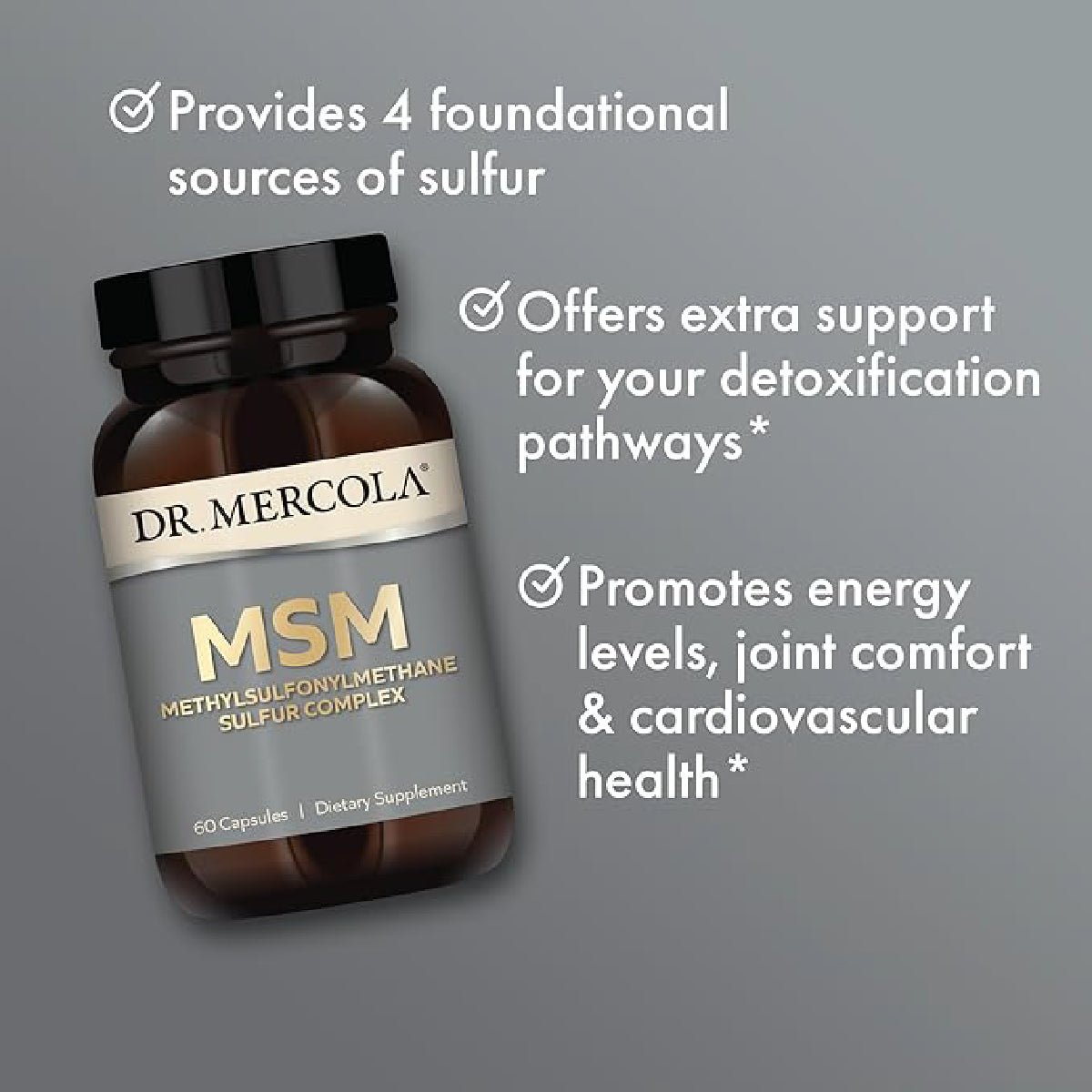 Dr. Mercola MSM 60 Cápsulas Metilsulfonilmetano para Articulaciones - Hi Vitamins