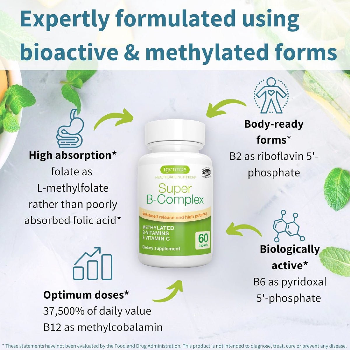Super B - Complex Complejo B Metilado con Vitamina C 60 Tabletas Apoyo Energía, Estado de Ánimo y Metabolismo - Hi Vitamins