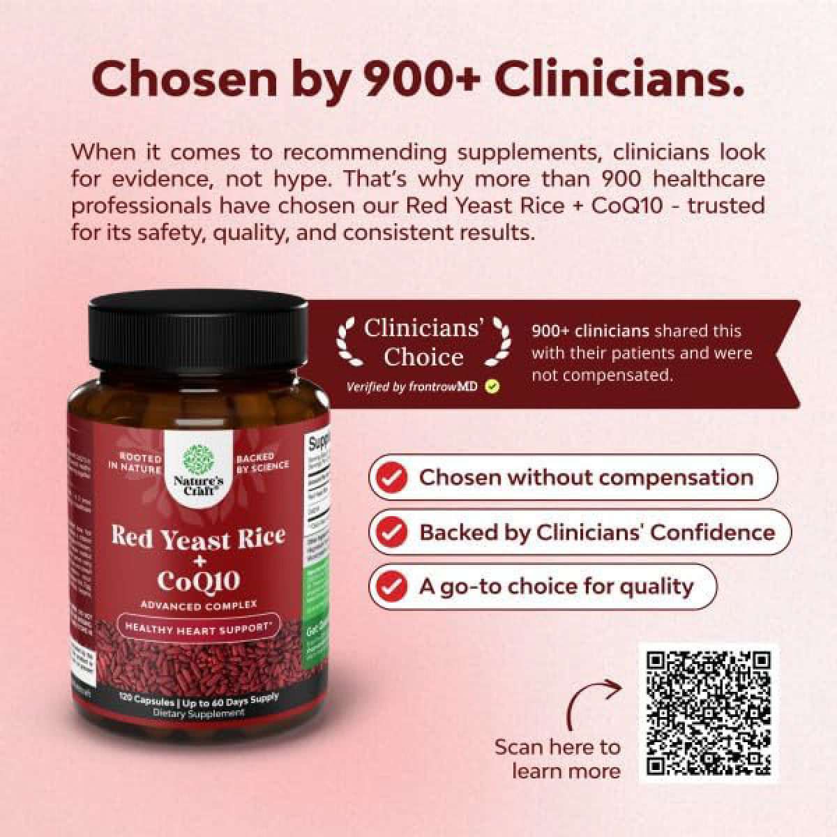 Natures Craft Arroz de Levadura Roja con CoQ10 120 Cápsulas Apoyo Colesterol, Salud Cardiovascular y Energía