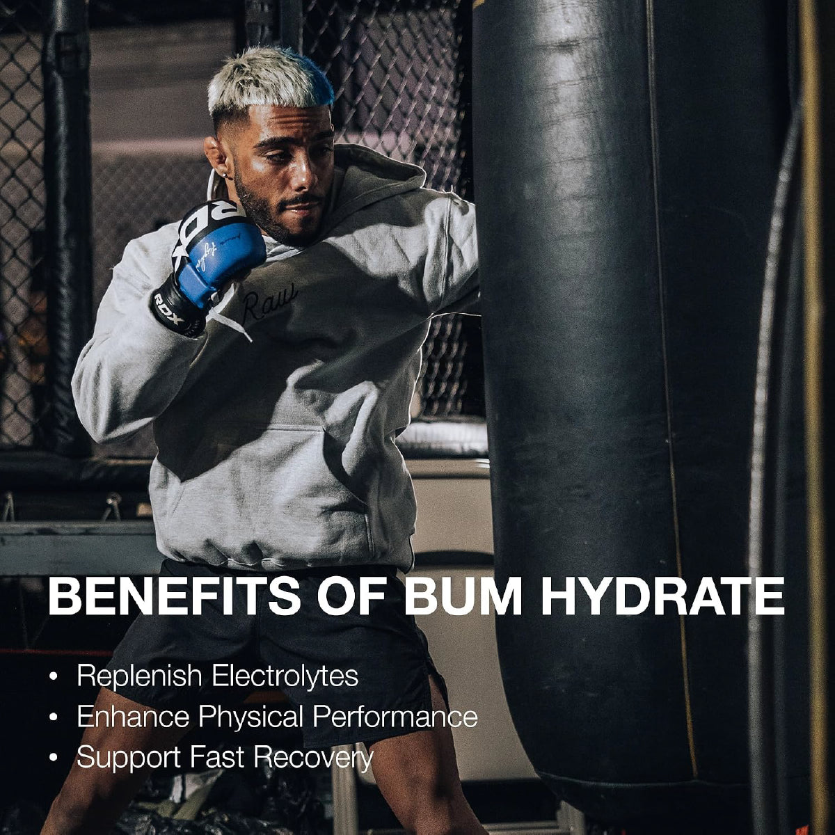 RAW Nutrition BUM Hydrate Frambuesa Azul 20 Porciones Electrolitos en Polvo Apoyo Hidratación, Función Muscular y Rendimiento