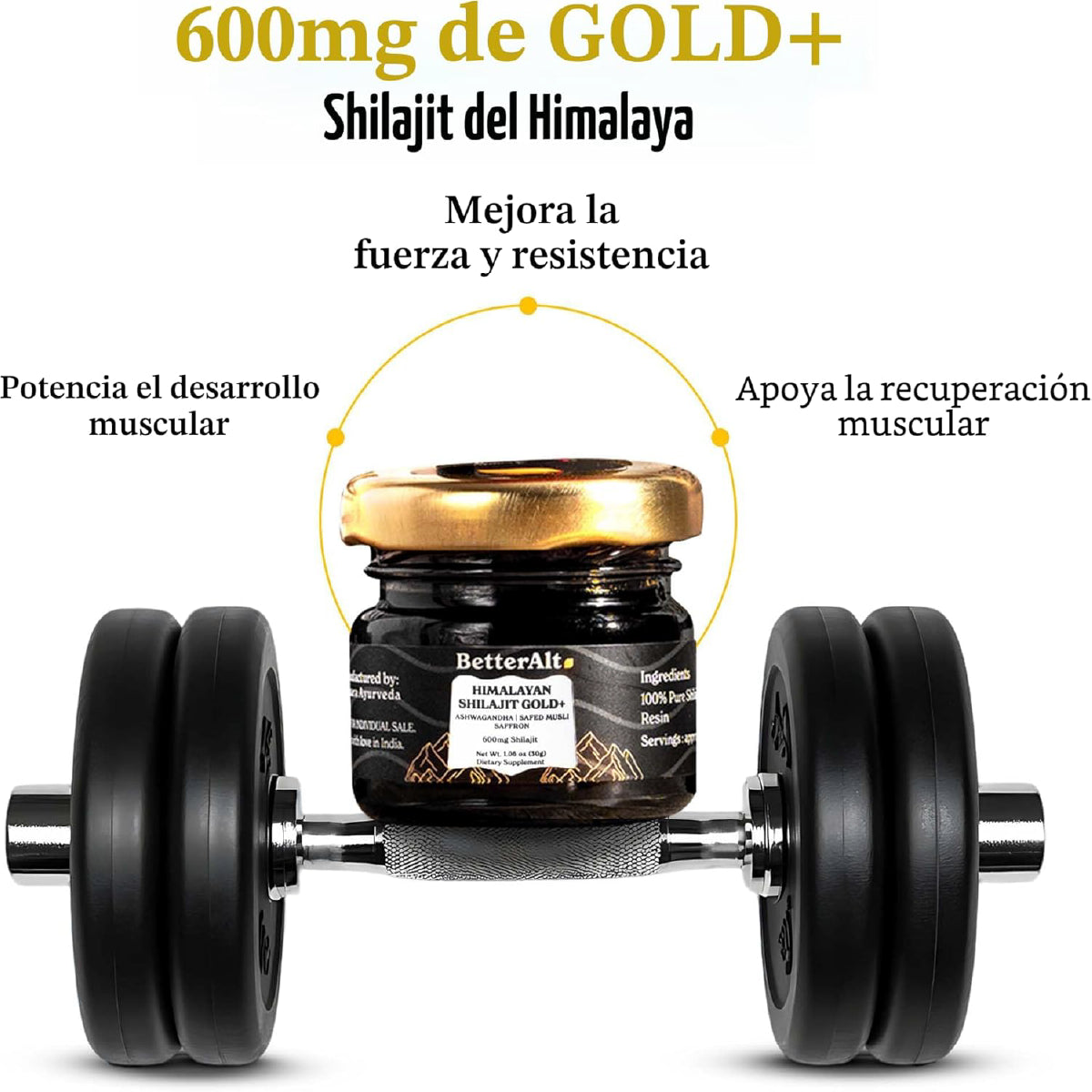 BetterAlt Shilajit Gold+ 30 g Resina Pura del Himalaya Apoyo Energía Fuerza Recuperación y Rendimiento