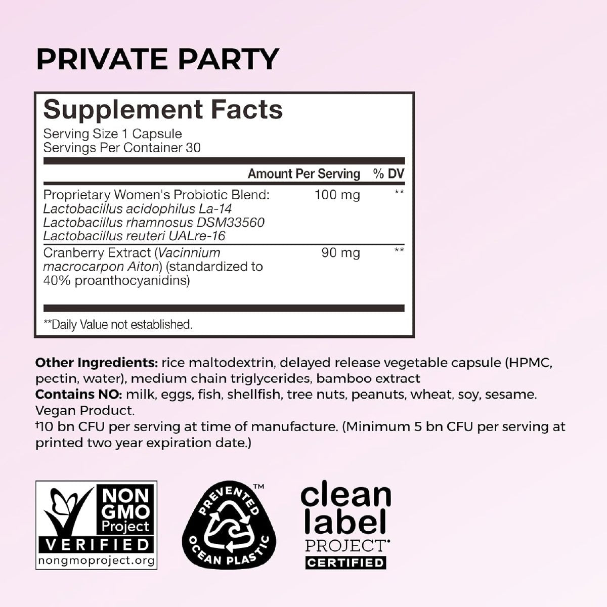 HUM Private Party Probióticos Vaginales 30 Cápsulas Apoyo Balance de pH y Bienestar Urinario - Hi Vitamins