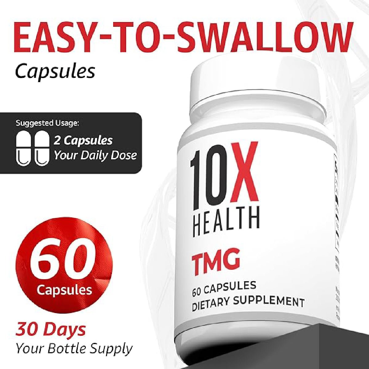 10X Health TMG 60 Cápsulas 1000 mg Apoyo Hígado, Corazón, Energía y Homocisteína - Hi Vitamins