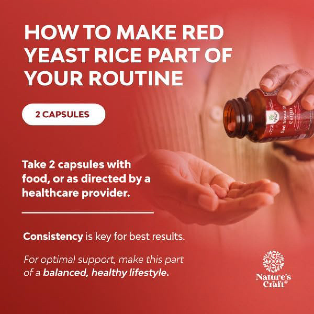 Natures Craft Arroz de Levadura Roja con CoQ10 120 Cápsulas Apoyo Colesterol, Salud Cardiovascular y Energía