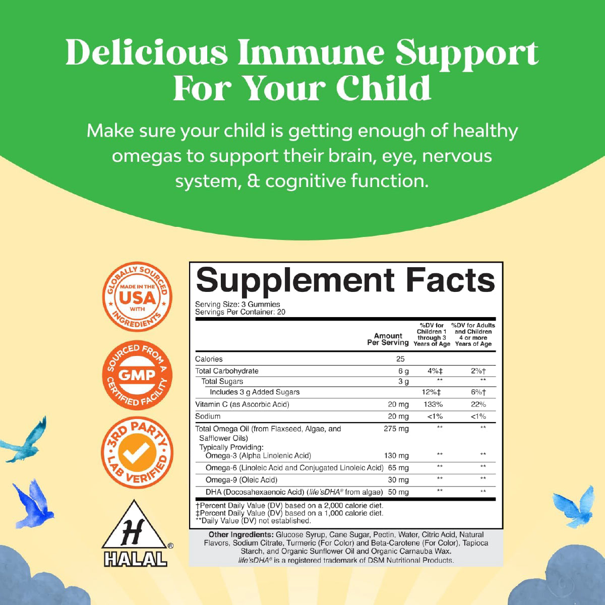 Nature's Craft Omega 3 DHA para Niños 60 Gomitas Apoyo Cerebro, Visión, Sistema Inmune y Enfoque