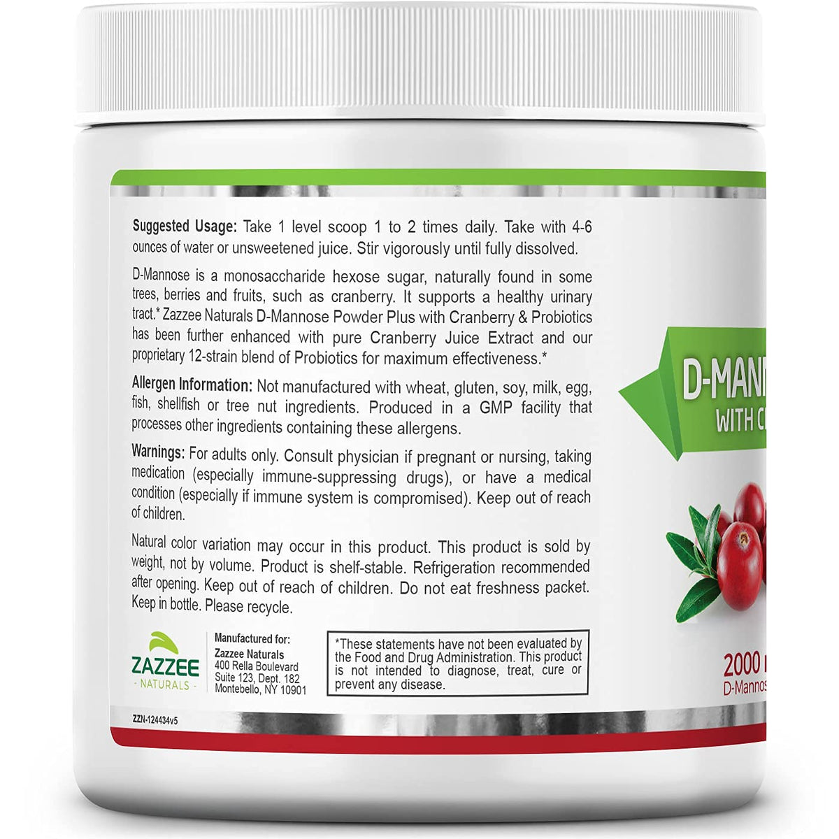 Zazzee Naturals D - Mannose Powder Plus 184 Grs 67 Servings - Hi Vitamins