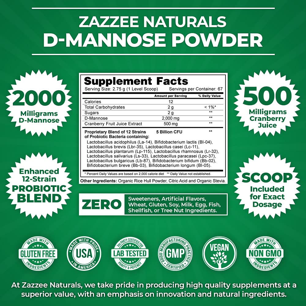 Zazzee Naturals D - Mannose Powder Plus 184 Grs 67 Servings - Hi Vitamins