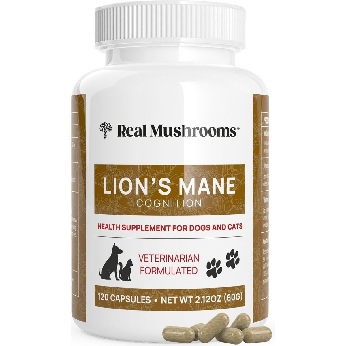 Real Mushrooms Melena de León para Mascotas 120 Cápsulas - Hi Vitamins