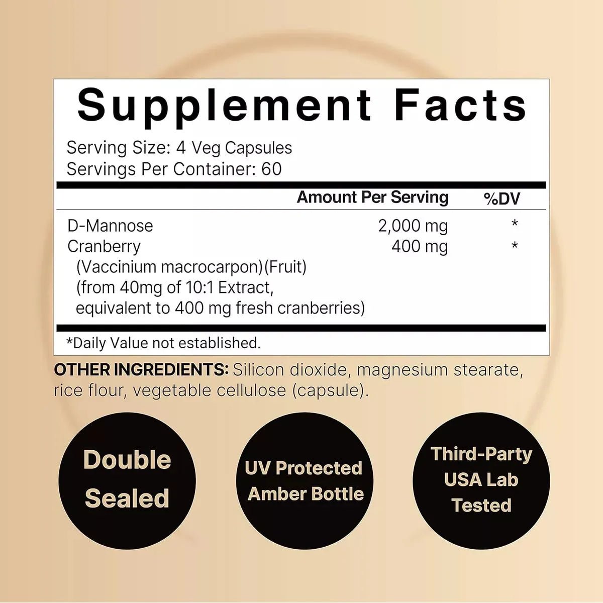 Naturebell D - Manosa 2000 Mg Concentrado de Arándano 240 Cápsulas - Hi Vitamins