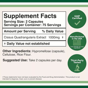 DOUBLE WOOD CISSUS QUADRANGULARIS 1000MG 150 CAPSULES