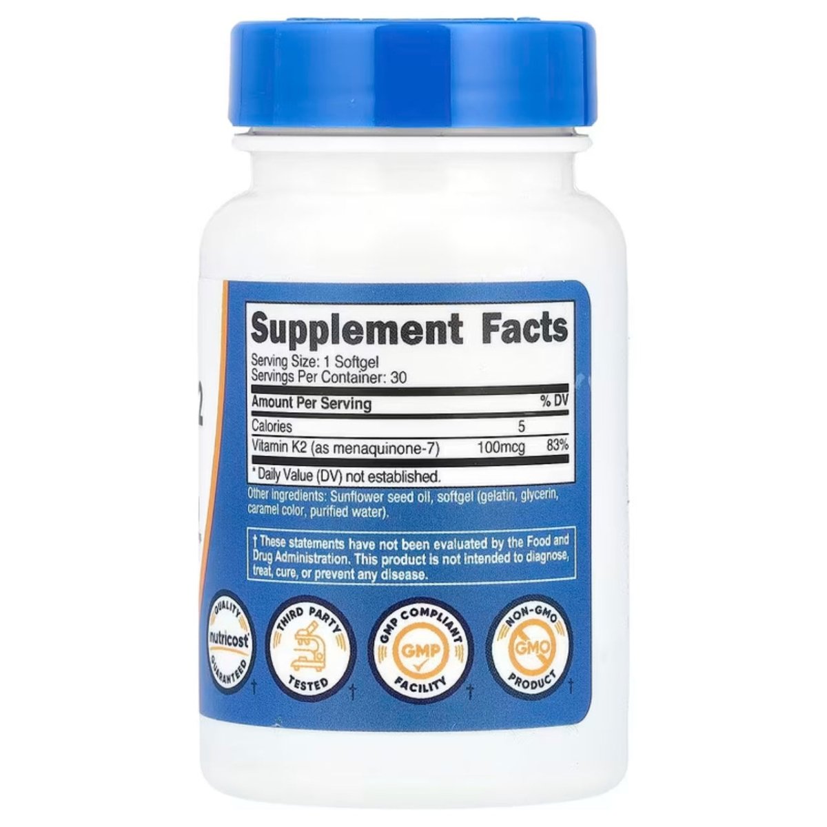 Nutricost Vitamina K2 Mk - 7 100 Mcg 30 Softgels 30 Servings - Hi Vitamins