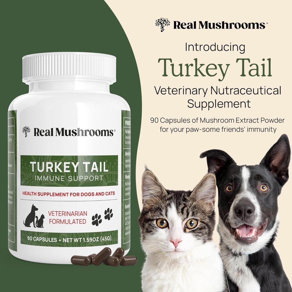 Real Mushrooms Turkey Tail para Mascotas 90 Cápsulas - Hi Vitamins