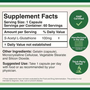 DOUBLE WOOD S-ACETIL L-GLUTATIONE 100MG 60 CAPSULES