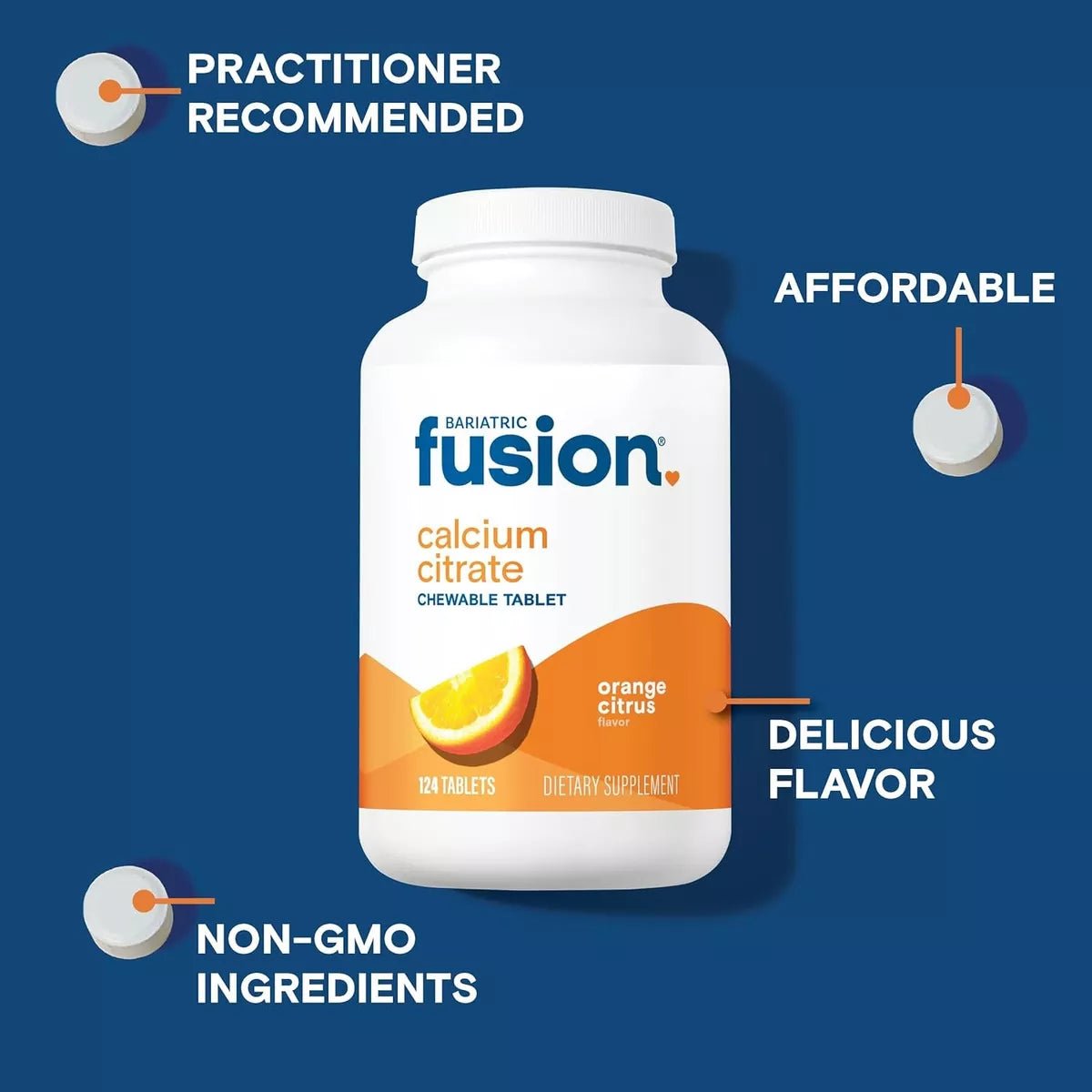Bariatric Fusion Citrato de Calcio 124 Tabletas Sabor Naranja - Hi Vitamins