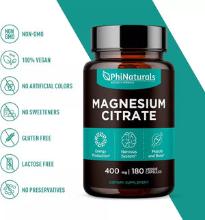 Phi Naturals Magnesium Citrate 400 Mg Magnesium 180 Caps