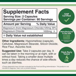 DOUBLE WOOD MAGNESIUM CHLORIDE 1000MG 180 CAPSULES