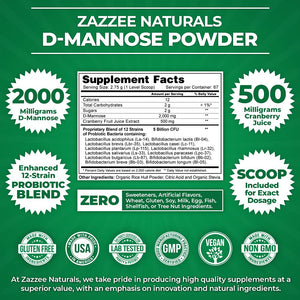 ZAZZEE NATURALS • D-MANNOSE POWDER PLUS 184 GRS 67 SERVINGS