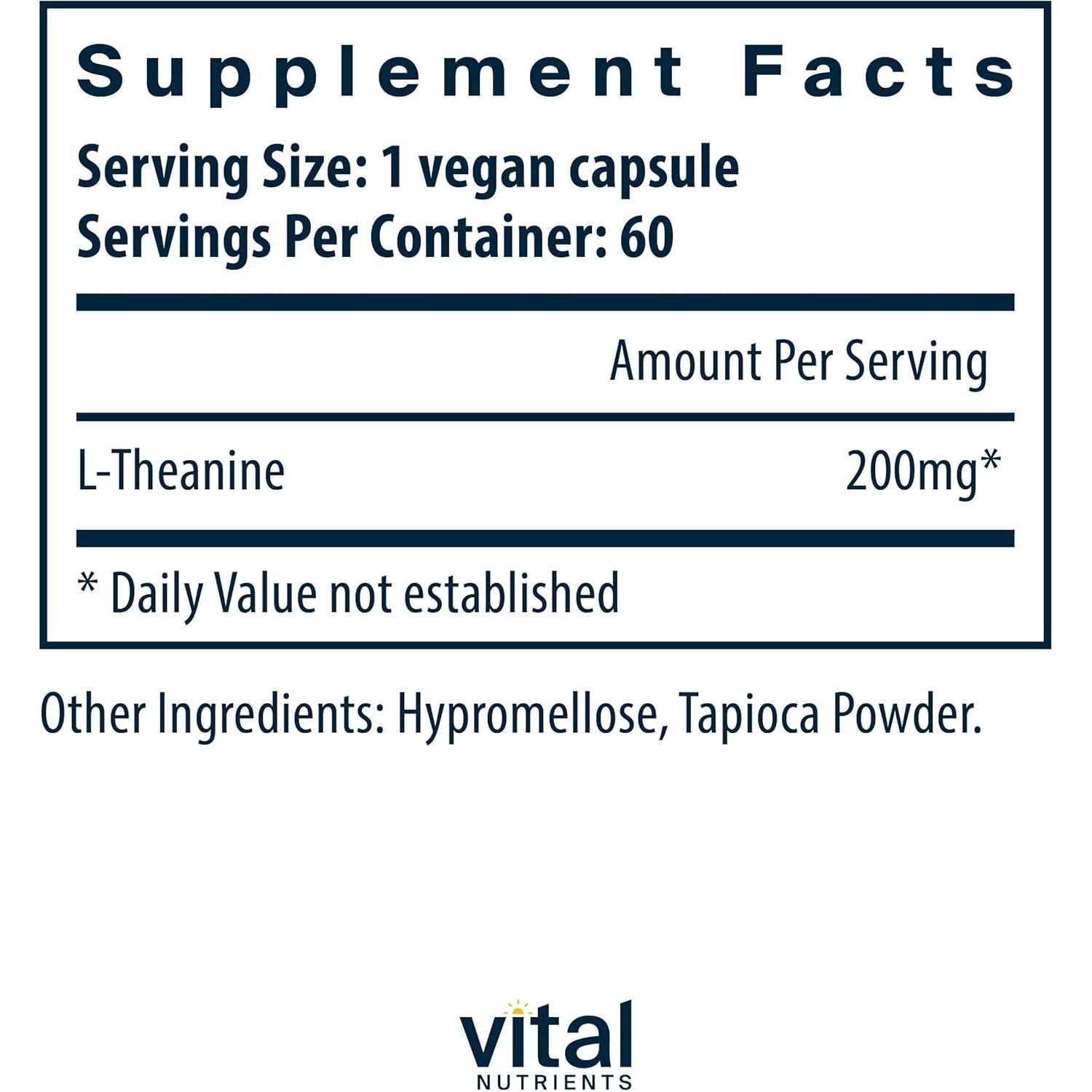 Vital Nutrients L-Theanine 200mg 60 Capsules