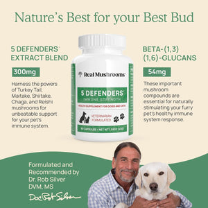 REAL MUSHROOMS 5 DEFENDER CAPSULES FOR PETS 90 CAPSULES