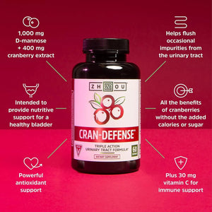 Zhou Cran-defense Healthy Bladder Cranberry D-Mannose 60 Capsules