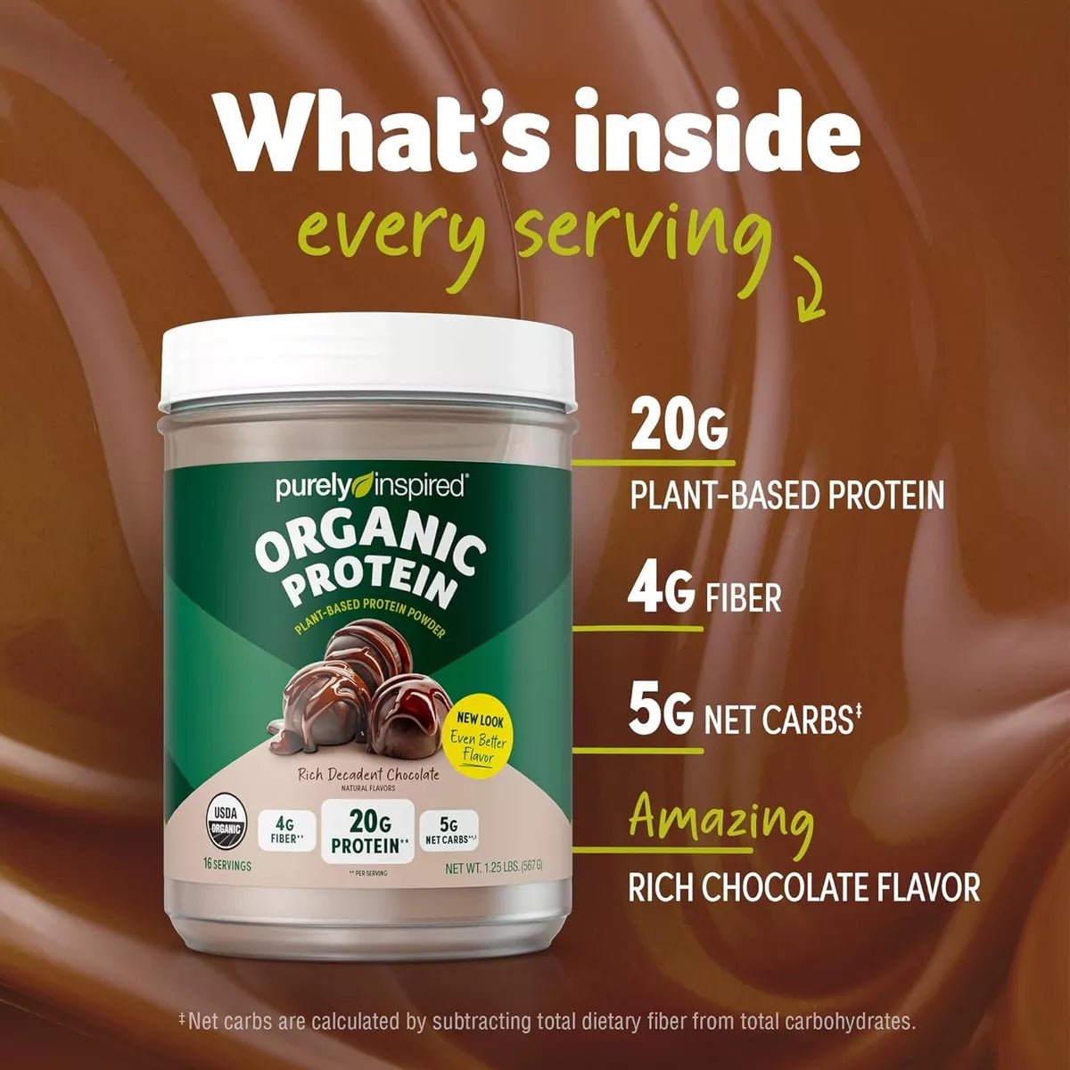 Purely Inspired Organic Protein Decadent Chocolate 567 G - Hi Vitamins
