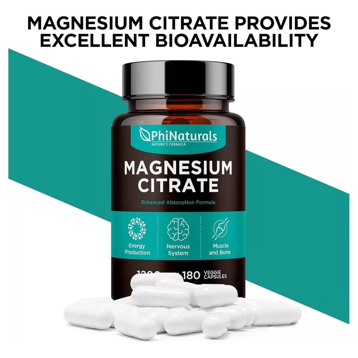 Phi Naturals Magnesium Citrate 400 Mg Magnesio 180 Cápsulas - Hi Vitamins
